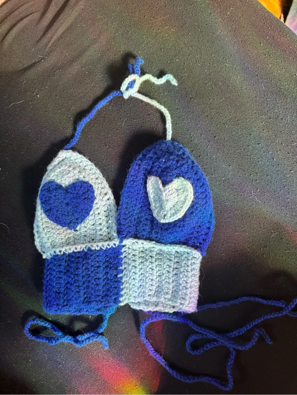 Small Crochet Heart crop top - Blue & Light Blue handmade by my older sister !